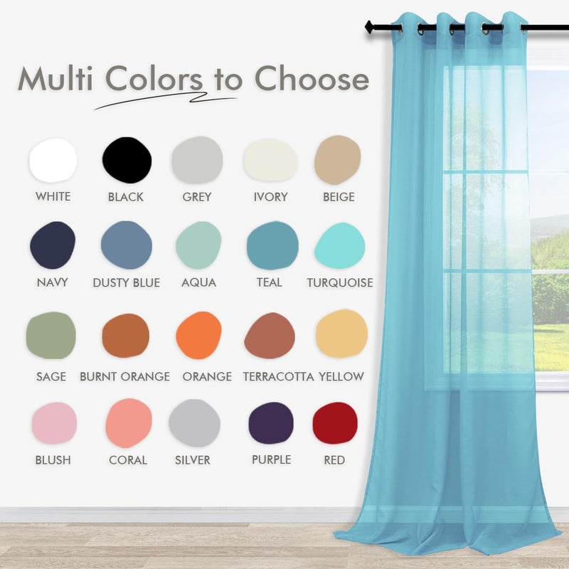 KOUFALL Teal Curtains 72 Inch Length for Bedroom 2 Panels Set Grommet Window Voile Sheer Curtains for Living Room Door 52x72 Inches Long - Image 2